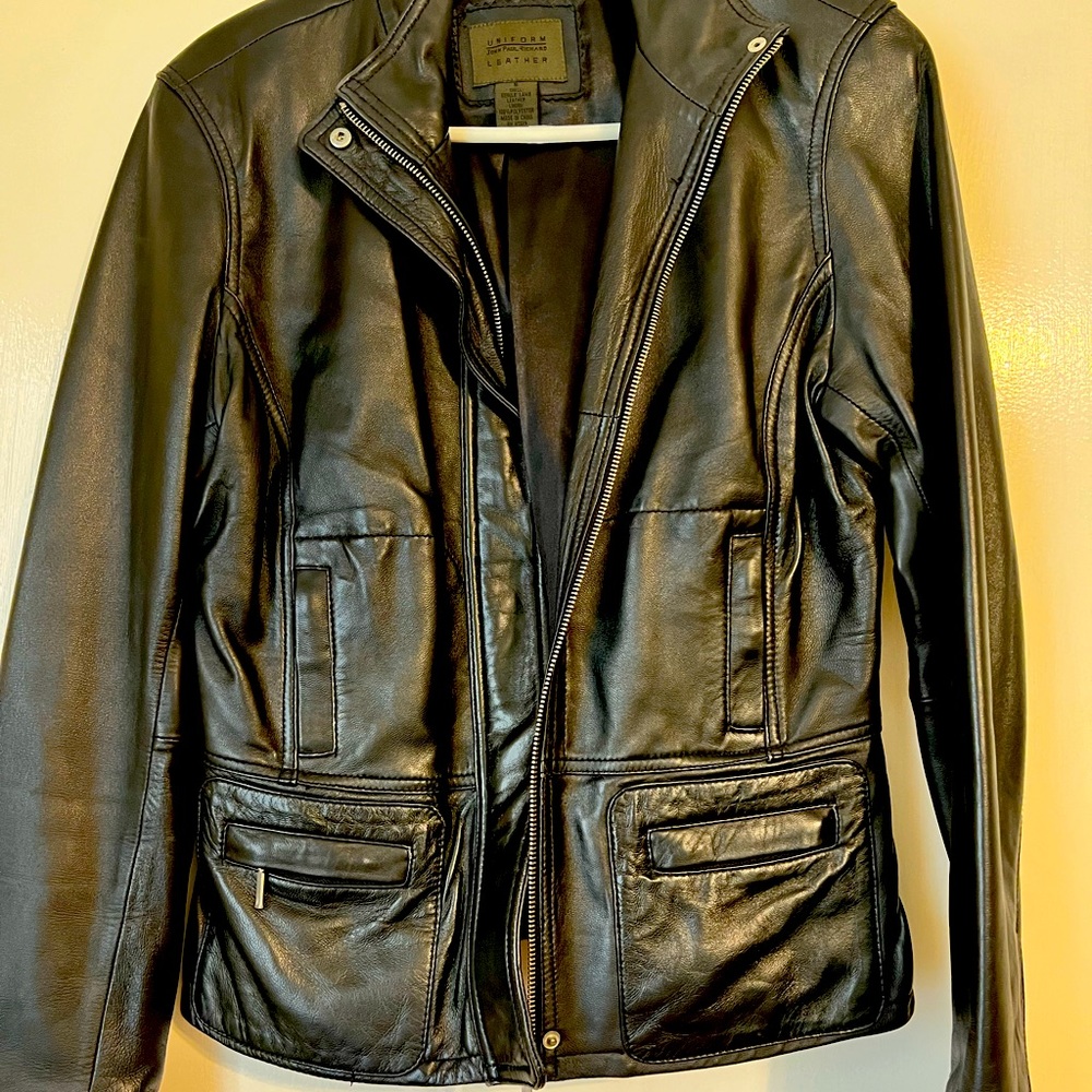 Black lamb leather jacket, vintage